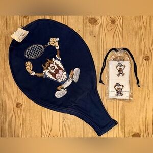 Vintage Looney Tunes Tennis Racquet Cover & Sweat Wrist Bands - TAZ 1993 & 1994
